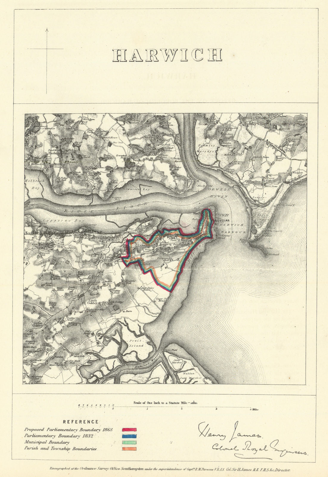 Harwich, Essex. JAMES. Parliamentary Boundary Commission 1868 old antique map